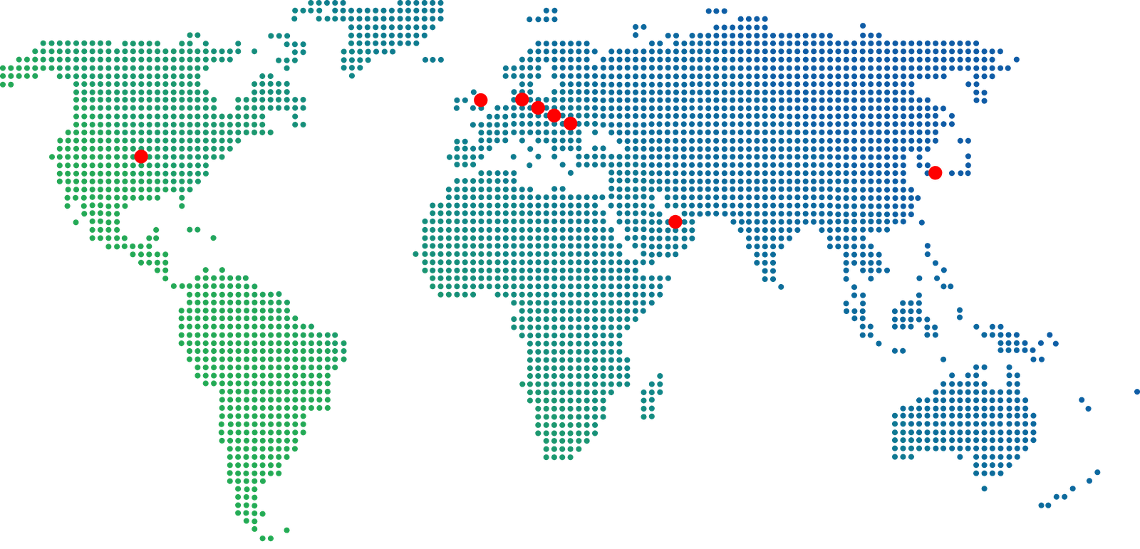 World map marking the United States, the United Kingdom, Germany, the Czech Republic, Slovakia, Romania, the United Arab Emirates and the Republic of Korea